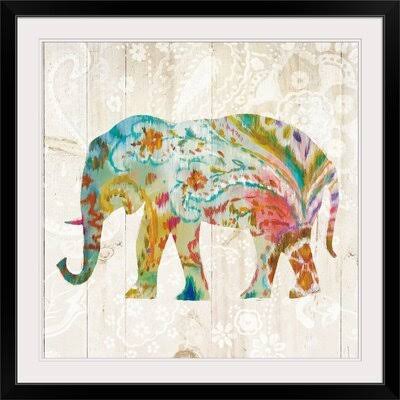 &Boho Paisley Elephant II& Danhui Nai Graphic Art Print Great Big Canvas Format: Black Frame, Size: 38x22 H x 38x22 W x 1x22 D